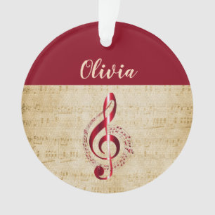 Treble Clef Red  muzieknaam Ornament