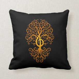 Treble Clef Tree, geel & zwart Kussen