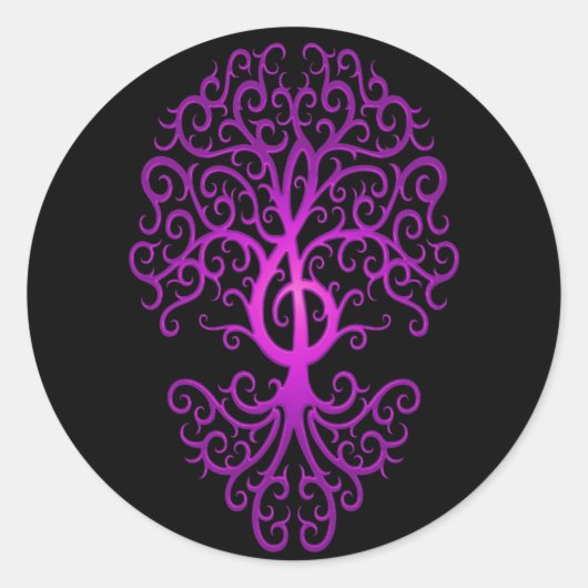 Treble Clef Tree, paarse & zwart Ronde Sticker (Voorkant)