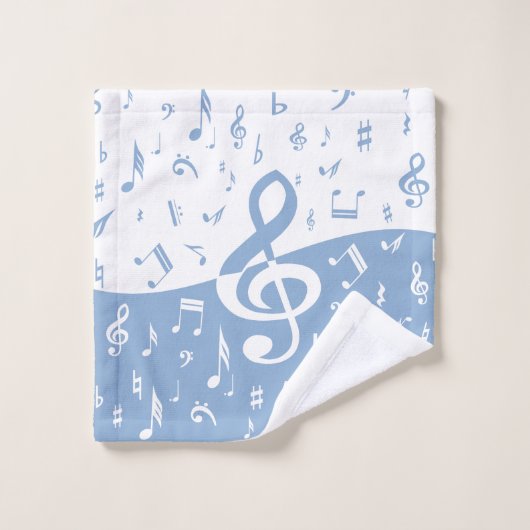 Treble Clef Wave Sky Blue en White Bad Handdoek (Wasdoekje)
