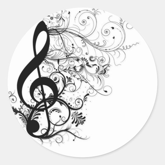 Treble Cleff Ronde Sticker (Voorkant)