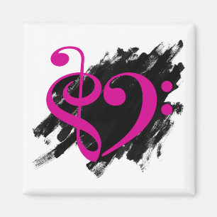 Treble en Bass Clef Musical Heart Fuchsia Magneet