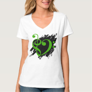 Treble en Bass Clef Musical Heart Green T-shirt