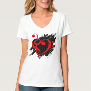 Treble en Bass Clef Musical Heart Red T-shirt