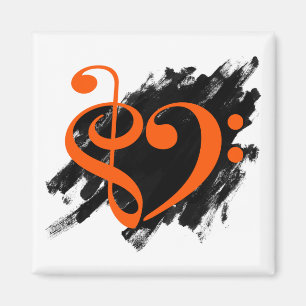 Treble en Bass Clef Musical Heart Sinaasappel Magneet