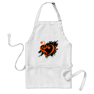 Treble en Bass Clef Musical Heart Sinaasappel Standaard Schort