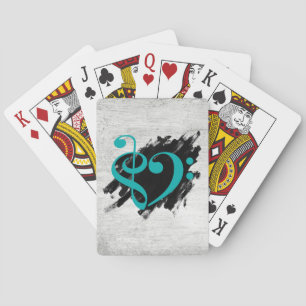 Treble en Bass Clef Musical Heart Turquoise Pokerkaarten
