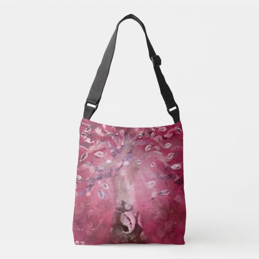 Tree Abstracte Art Roze Witte Bladeren Bruin Crossbody Tas (Voorkant)
