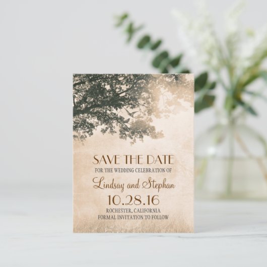 Tree and Love Birds Rustic Bewaar de datum Aankondigingskaart (Staand voorkant)