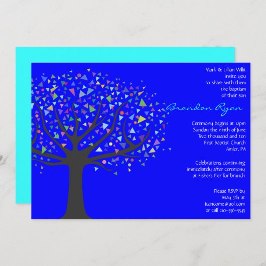 Tree Baptism Christening Custom Invitation boy Kaart (Voorkant / Achterkant)