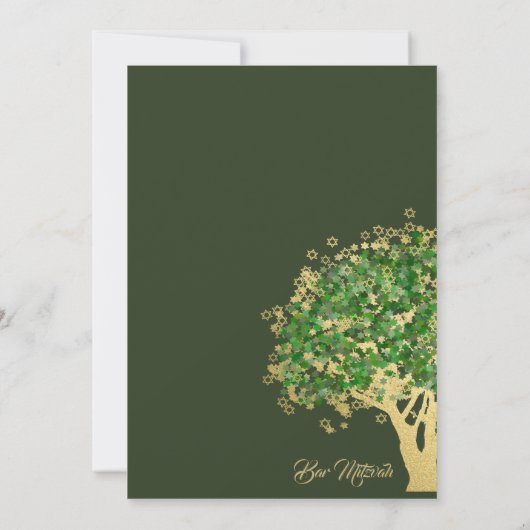 Tree Bar Mitswa Golden Star of David Uitnodiging (Achterkant)