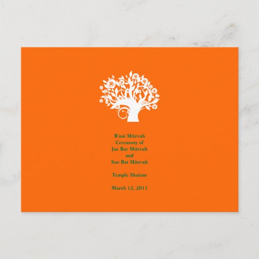Tree Bar Mitzvah Programme de mariage 4" x 6" Cart (Devant)