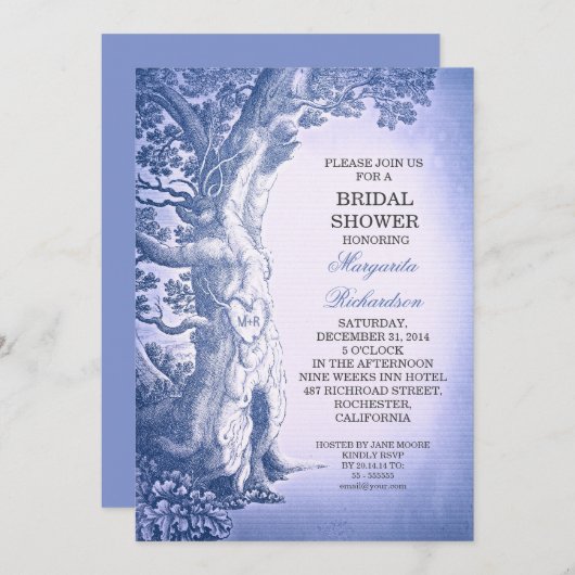 Tree Blue Rustic Bruids Douche Uitnodigingen (Voorkant / Achterkant)