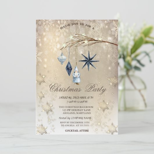 Tree Branch Decorations Sneeuwvlokken Goud Kaart (Staand voorkant)