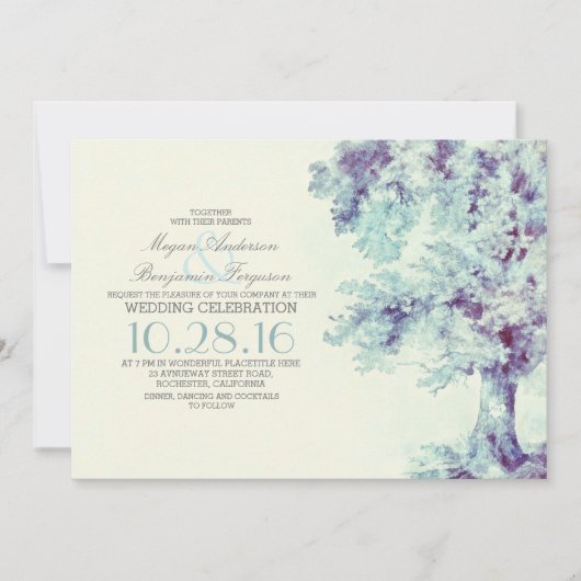 Tree Dusty Blue Wedding Invitation Kaart (Voorkant)