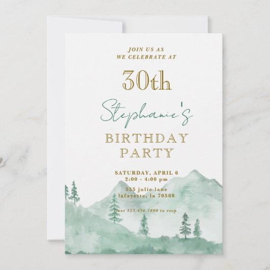 Tree Forest Mountain 30e anniversaire Invitations (Devant)