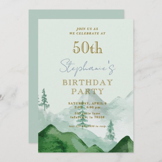 Tree Forest Mountain 50e anniversaire Invitations (Devant / Derrière)