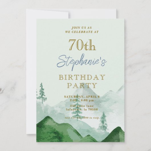 Tree Forest Mountain 70e anniversaire Invitations (Devant)