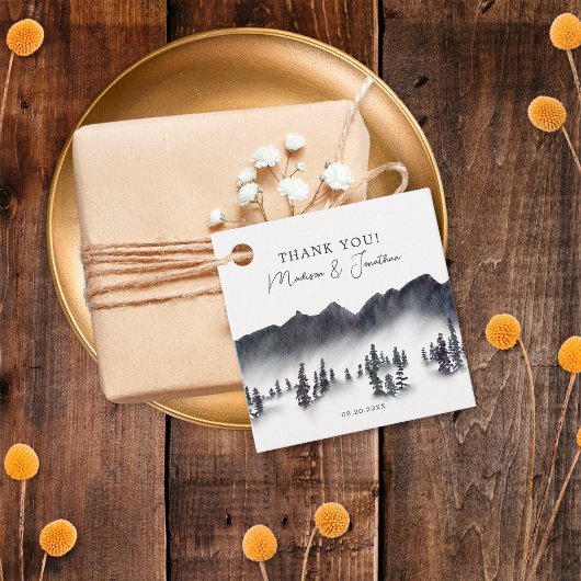 Tree Forest Mountain Lakeside bruiloft dank u Bedankjes Labels