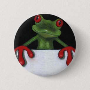 TREE FROG HOLDING SIGN: JE SPEELT FORMULERING RONDE BUTTON 5,7 CM