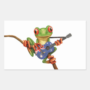Tree Frog spelen Australische vlag gitaar wit Rechthoekige Sticker