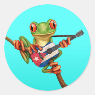 Tree Frog Spelen Cubaanse vlag gitaar blauw Ronde Sticker