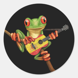 Tree Frog Spelen Spaanse vlag gitaar Zwart Ronde Sticker