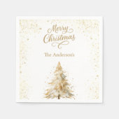 Tree gold white snow script Christmas Servet (Voorkant)