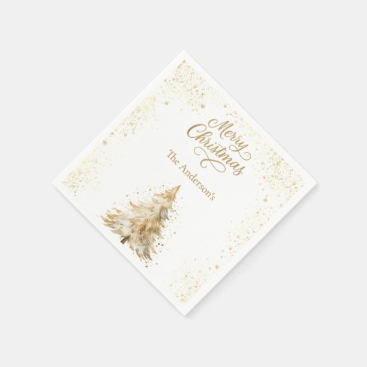 Tree gold white snow script Christmas  Servet (Hoek)