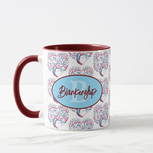 Tree Heart Pattern Monogram Sjabloon Mok (Links)