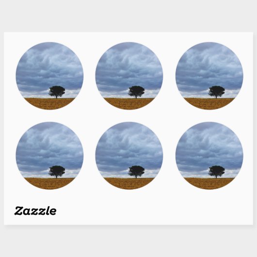 Tree in an empty field ronde sticker (Vel)