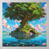 Tree Island - Kleurrijke Natuur Illustratiestijl Poster (Voorkant)