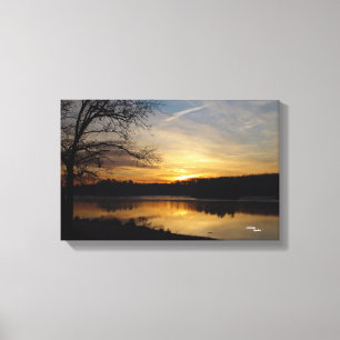 Tree Lake Sunrise Stretched Canvas Afdrukken