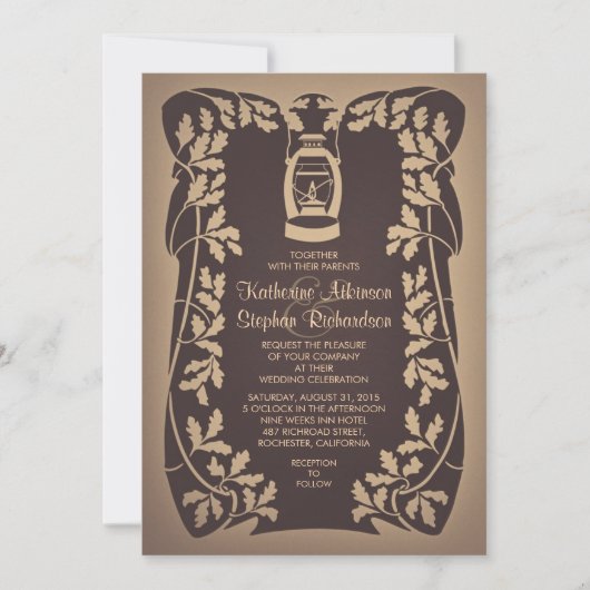 Tree Lantern Rustic Wedding Invitation Kaart (Voorkant)