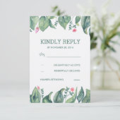 Tree Leaves Rustic Forest Waterverf Wedding RSVP Kaartje (Staand voorkant)