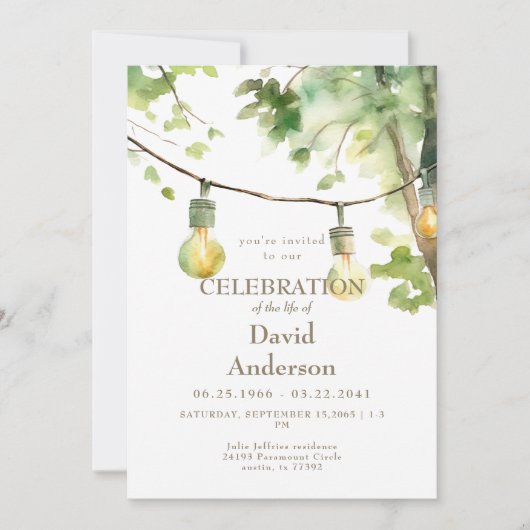 Tree & Lights Celebration of Life Invitation (Devant)