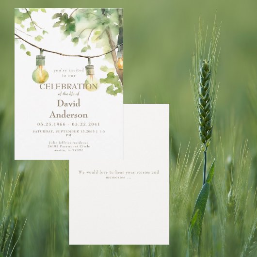 Tree & Lights Celebration of Life Invitation Kaart