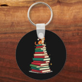 Tree Love Reading Books Cat Librarian Funny Christ Sleutelhanger (Voorkant)