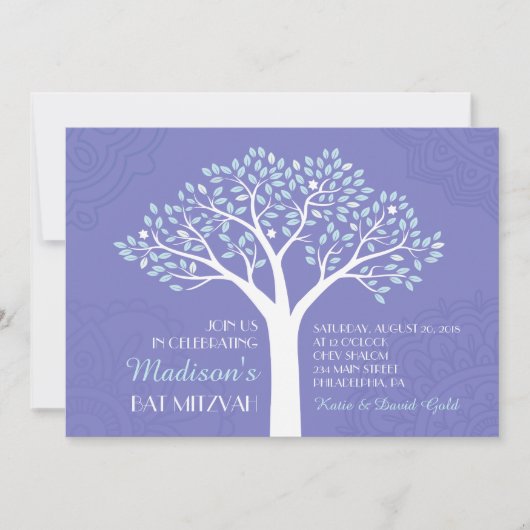 TREE MET STARS Bat Mitzvah Invitation Kaart (Voorkant)