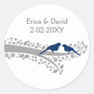 Tree Navy Blue Lovebirds Trouwgunst stickers
