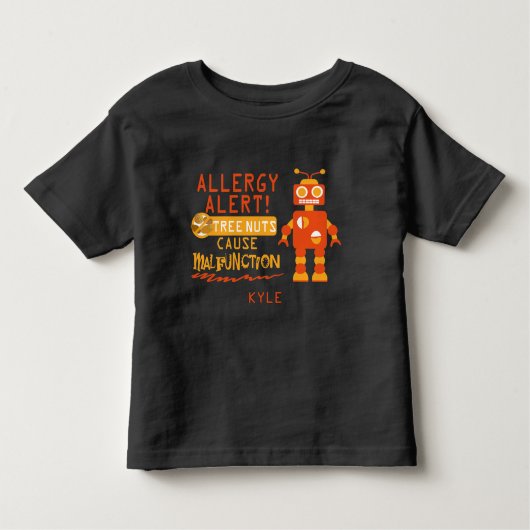 Tree Nut Allergy Alert Oranje Robot Boys Kinder Shirts (Voorkant)