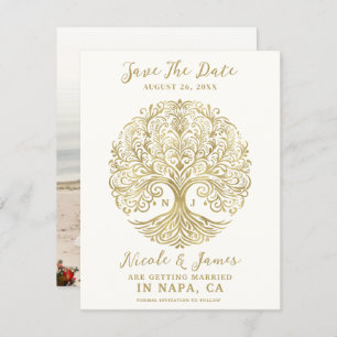 Tree of Life Cream & Gold Celtic Save the Date Kaart