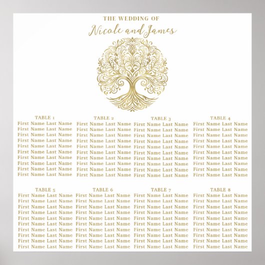 Tree of Life Cream Goud Keltische Bruiloft Zitplaa Poster (Voorkant)