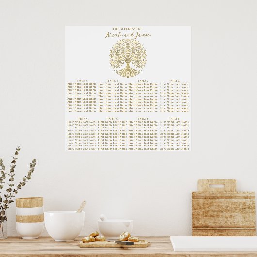 Tree of Life Cream Goud Keltische Bruiloft Zitplaa Poster (Keuken)