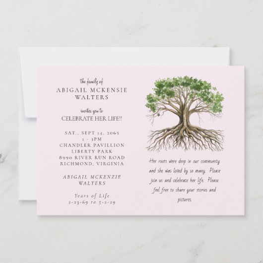 Tree of Life Deep Roots Pink Celebration of LIfe Kaart (Voorkant)