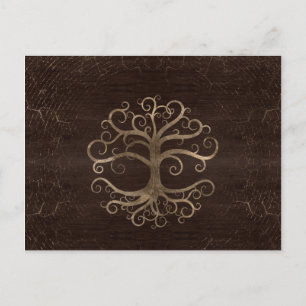 Tree of life Gold on Wooden Texture Feestdagenkaart