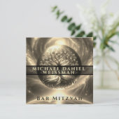 Tree of Life Gouden en Zwarte Bar Mitzvah Kaart (Staand voorkant)