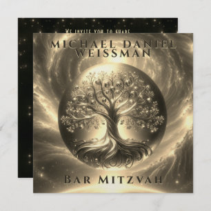 Tree of Life Gouden en Zwarte Bar Mitzvah Kaart
