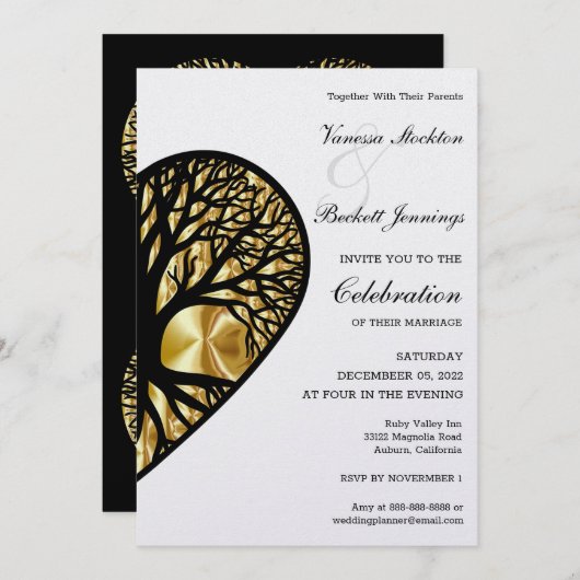 Tree of Life Heart Wedding Invitation (Devant / Derrière)