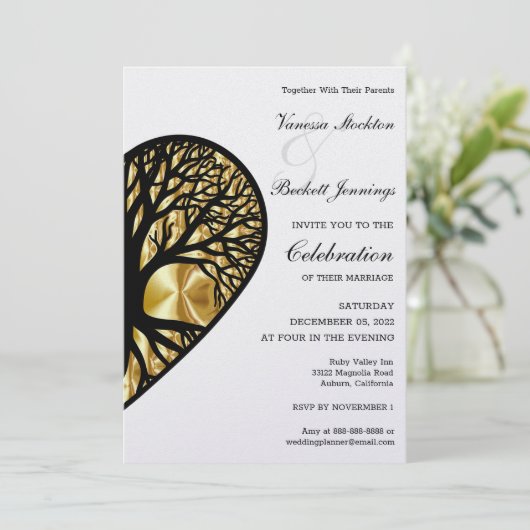 Tree of Life Heart Wedding Invitation Kaart (Staand voorkant)